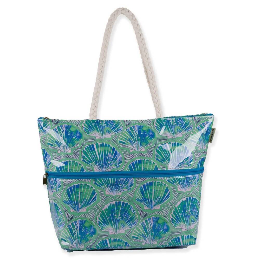 NEW SUN N SAND women's tropical seashell shoulder tote bag in green blue